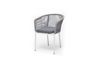 MR1001090 стул плетеный из роупа, каркас алюминий белый шагрень, роуп серый круглый, ткань серая